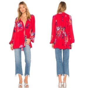 Free People Revolve Meadow Lark Blouse‎ Red Fuchsia Pink Size XS Floral Bohemian